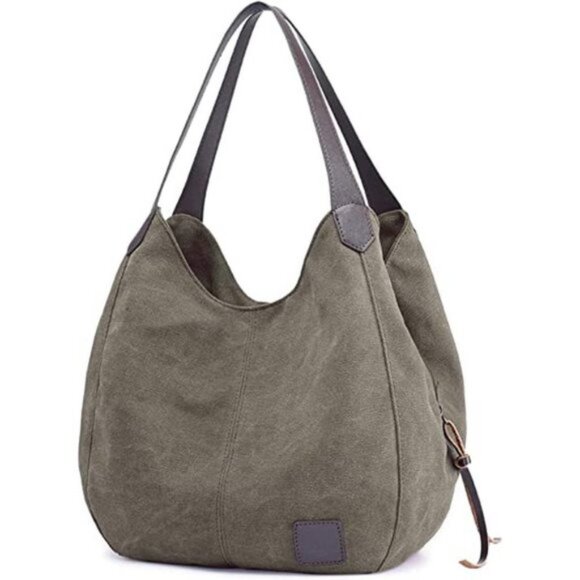 WOMEN'S Cotton Canvas Handbag Tote Purse, Green - Picture 2 of 7